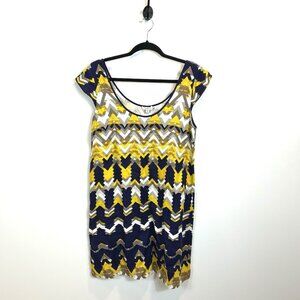 Calypso St. Barth Women’s Medium Linen  Yellow Purple Printed Mini Dress